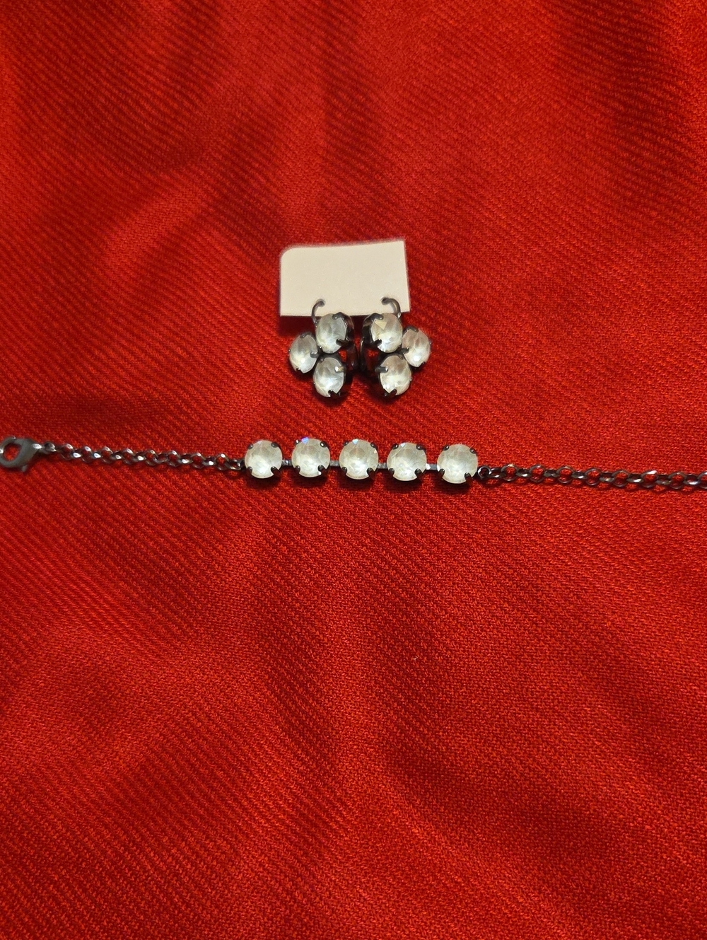 Crystal Accent Gunmetal-Tone Bracelet and Earrings Set - White